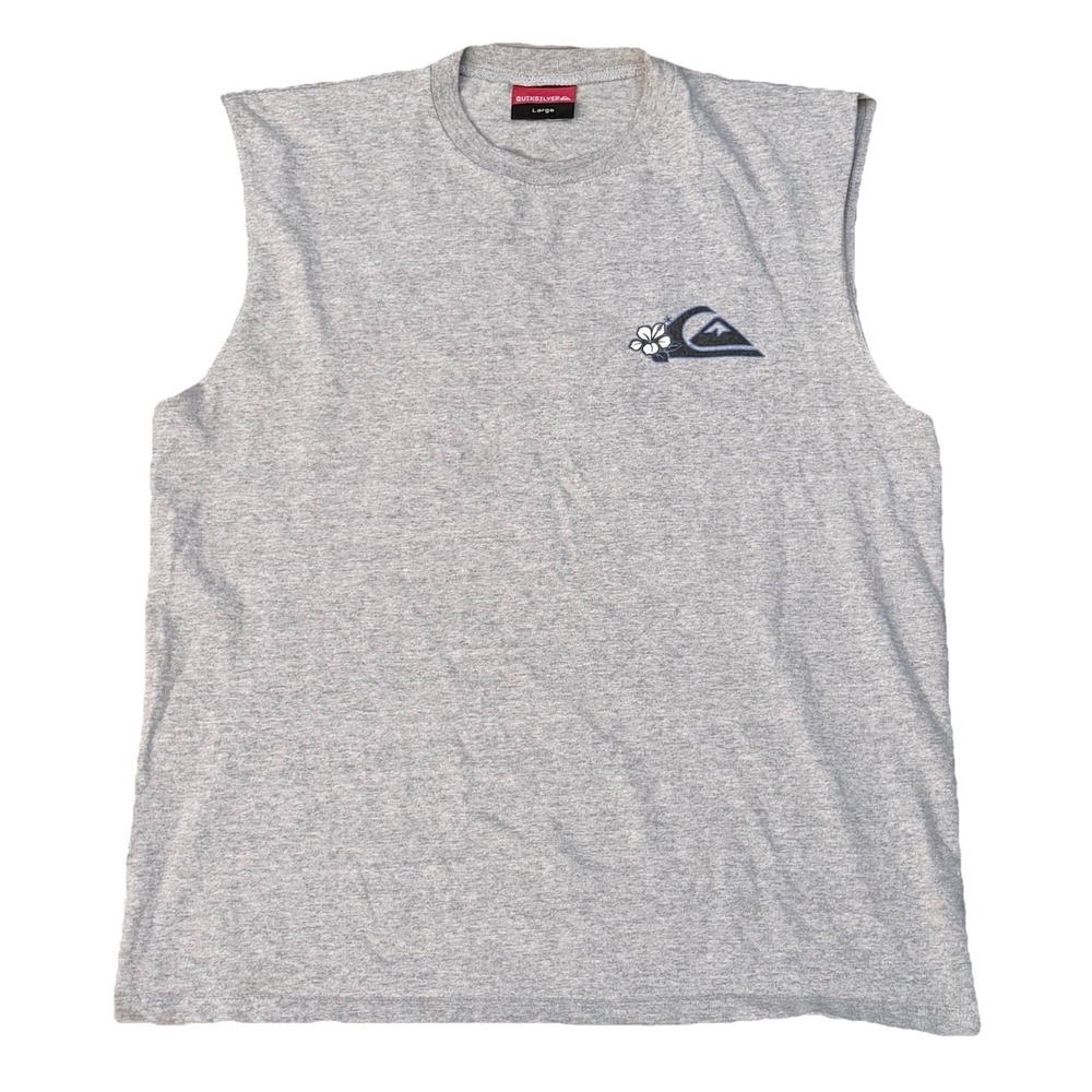 Vintage Y2K Quicksilver Men L  Hawaii Sleeveless T-Shirt Floral Logo Surf Skate